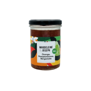 Magdeleine et Joseph: Confiture Orange, Pamplemousse et Bergamote Bio 240g. Une confiture pleine de peps avec une douce touche de bergamote.